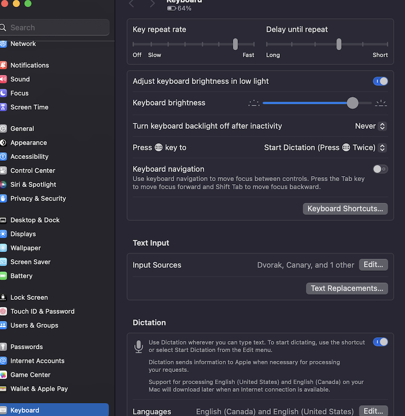 keyboard settings